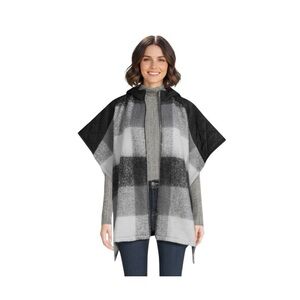 Time And Tru Plaid Hooded Zipper Poncho Sweater